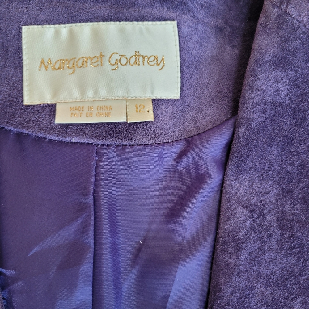Margaret Godfrey VTG Purple Suede Leather Long Jacket Boho Western Sz 12 - Picture 3 of 10